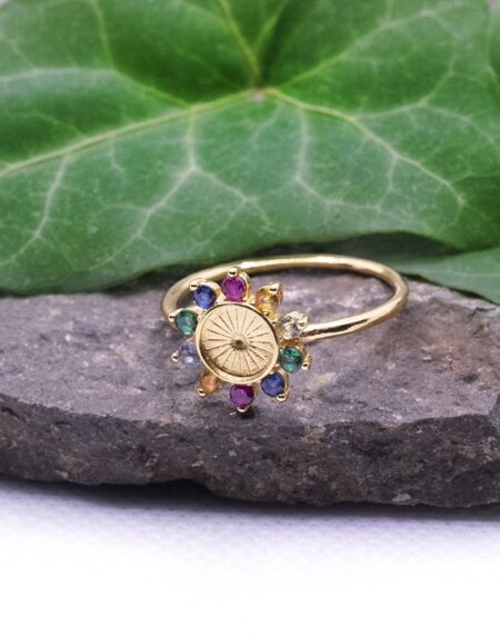Pozlátený prsteň "Kvetinka s farebnými zirkónmi"