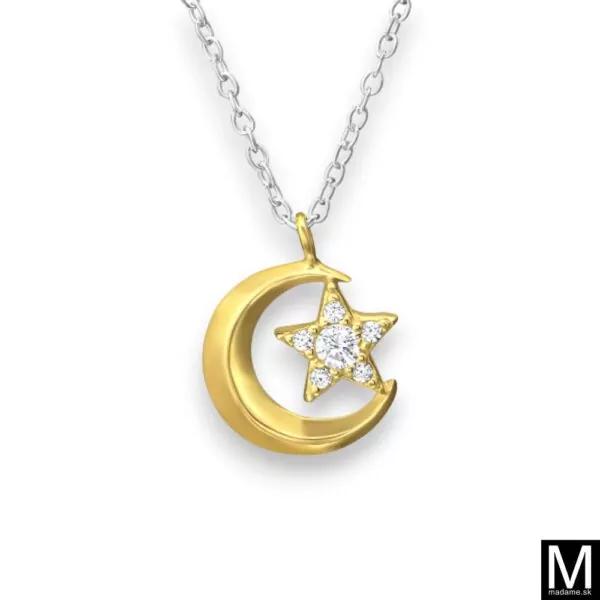 Strieborný náhrdelník mesiac a hviezda