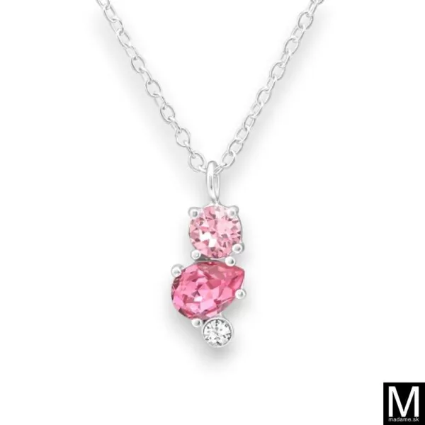 Strieborný náhrdelník s ružovými krištáľmi