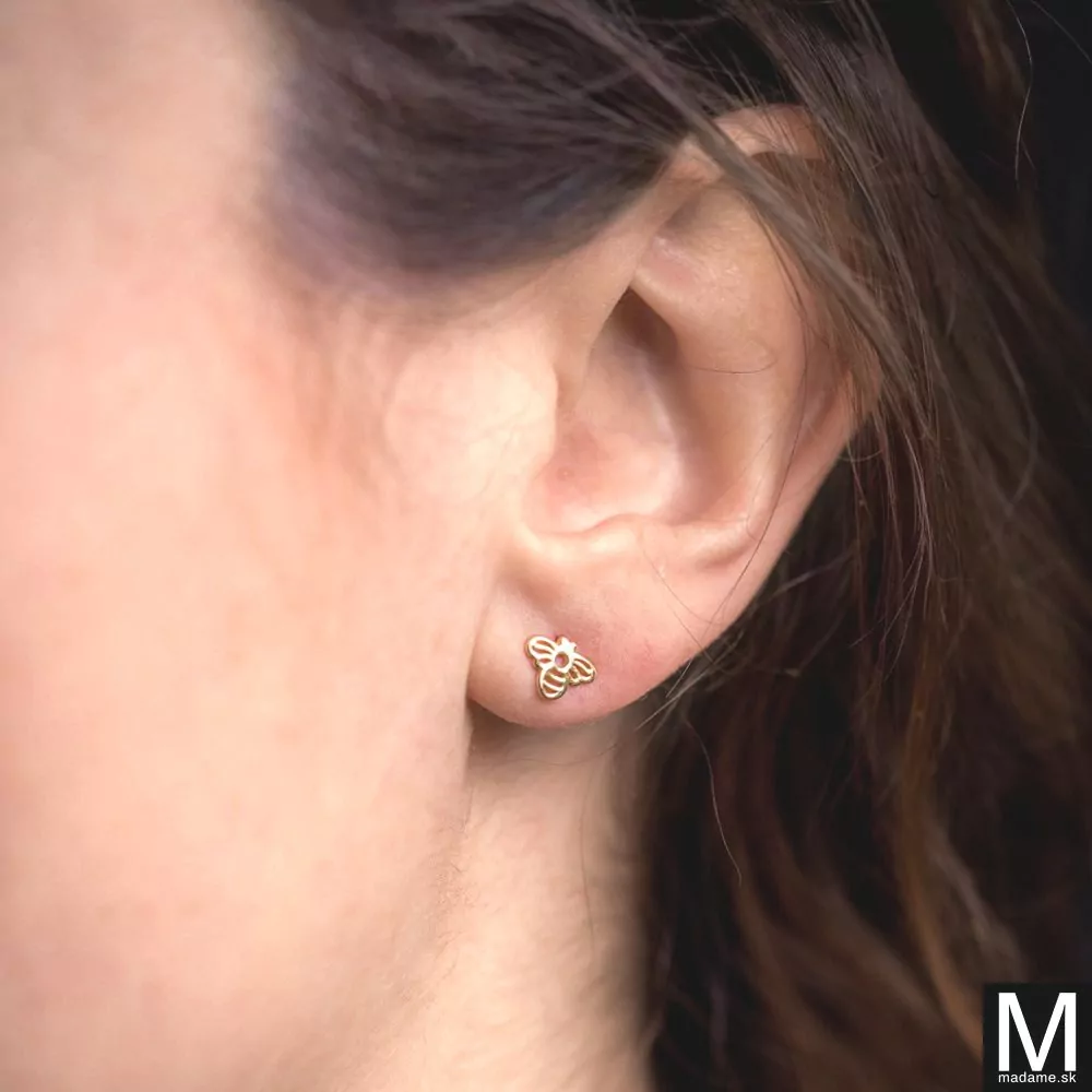 Nádherné napichovačky v tvare Včielky pozlátene 18K zlatom